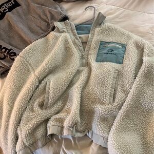 Ivory Ella Cream Sherpa Jacket with Blue Accent